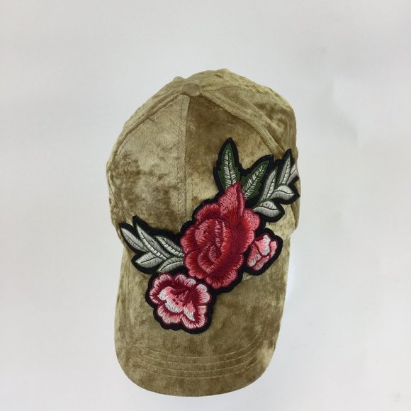 Designer velvet embroidery floral print cap hat - Picture 4 of 6